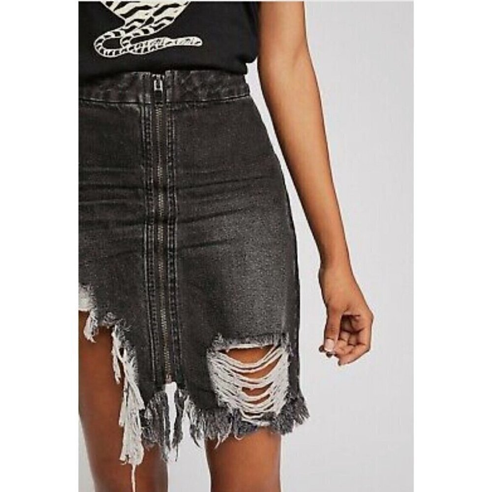 New One Teaspoon Black Sea Vixen Skirt Womens 23 Zip Front Mini Denim